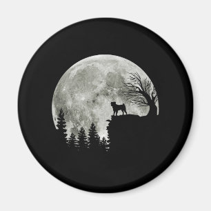 Pug Stand On Mountain Spooky Halloween Moon Magnet