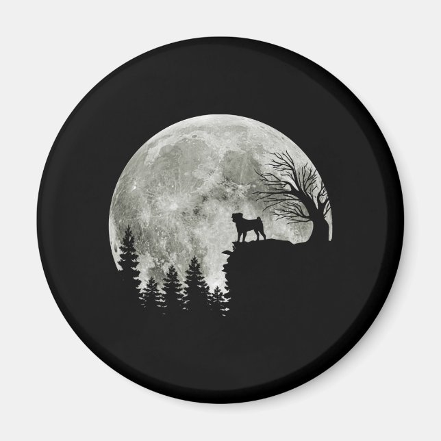 Pug Stand On Mountain Spooky Halloween Moon Magnet (Front)