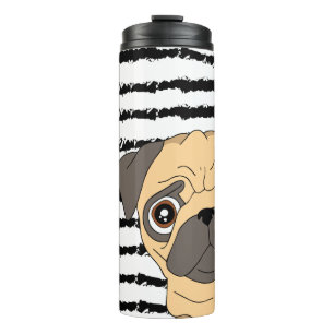 Pug striped black white thermal tumbler