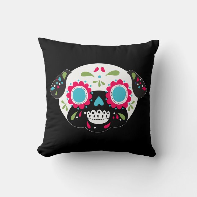 Pug Sugar Skull Front Pattern on Back Cushion (Front)