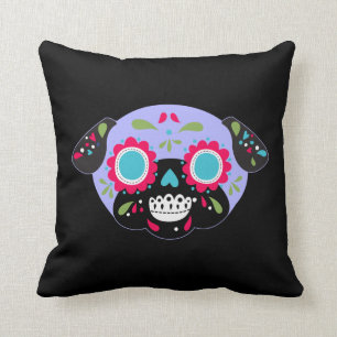 Pug Sugar Skull Lavender Single Front Pattern Back Cushion