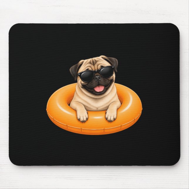 Pug Summer Shirt Cute Dog Pool Float Mouse Pad (Front)