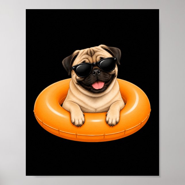 Pug Summer Shirt Cute Dog Pool Float Poster (Front)