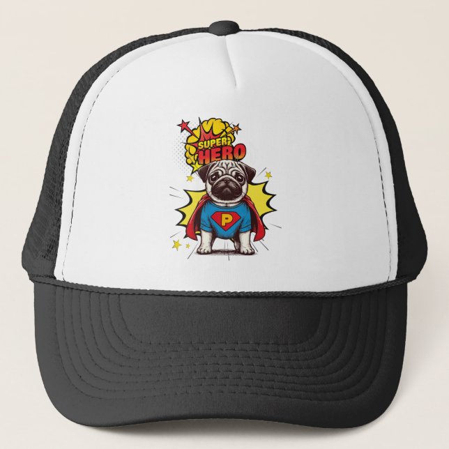 Pug Super Hero Trucker Hat (Front)
