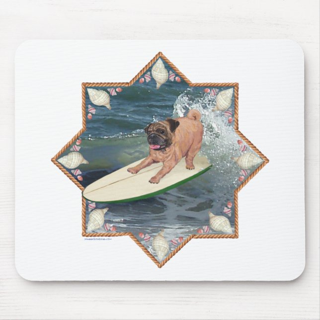 Pug Surfer Dude Mouse Pad (Front)