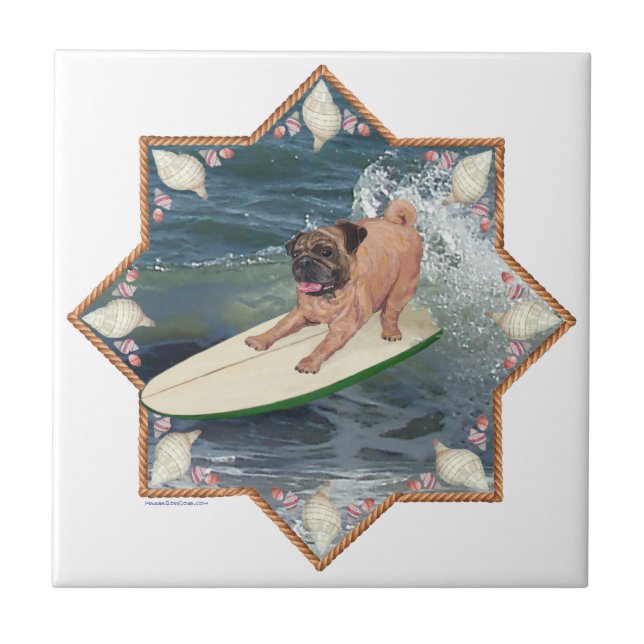 Pug Surfer Dude Tile (Front)