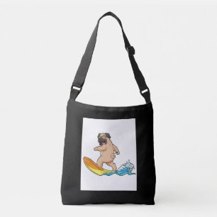 Pug Surfing Surfboard Pug Wearing Glasses Crossbody Bag