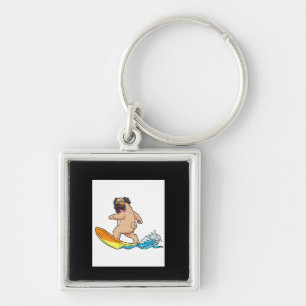Pug Surfing Surfboard Pug Wearing Glasses Key Ring