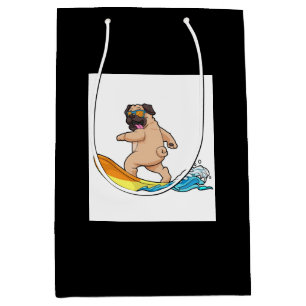 Pug Surfing Surfboard Pug Wearing Glasses Medium Gift Bag