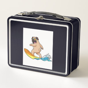 Pug Surfing Surfboard Pug Wearing Glasses Metal Lunch Box