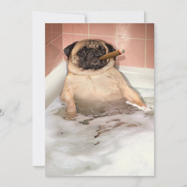 Pug Taking Bubble Bath Invitation (Front)