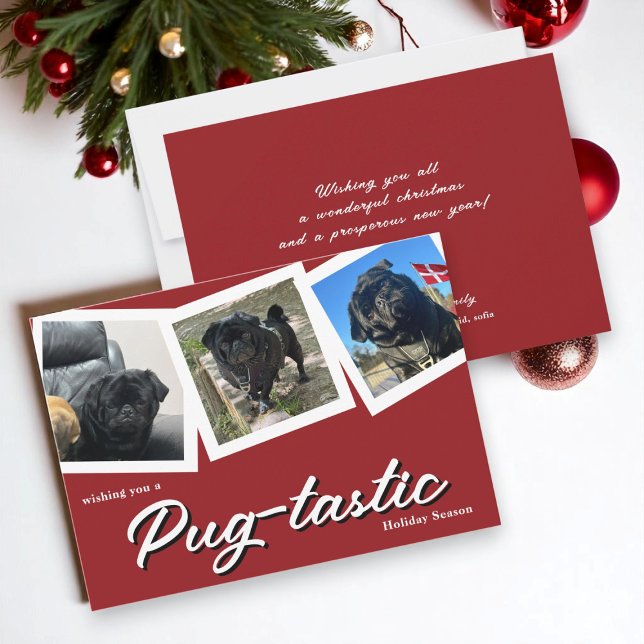 pug-tastic holiday three photo christmas card (Creator Uploaded)