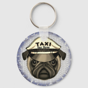 Pug Taxi custom name Keychain
