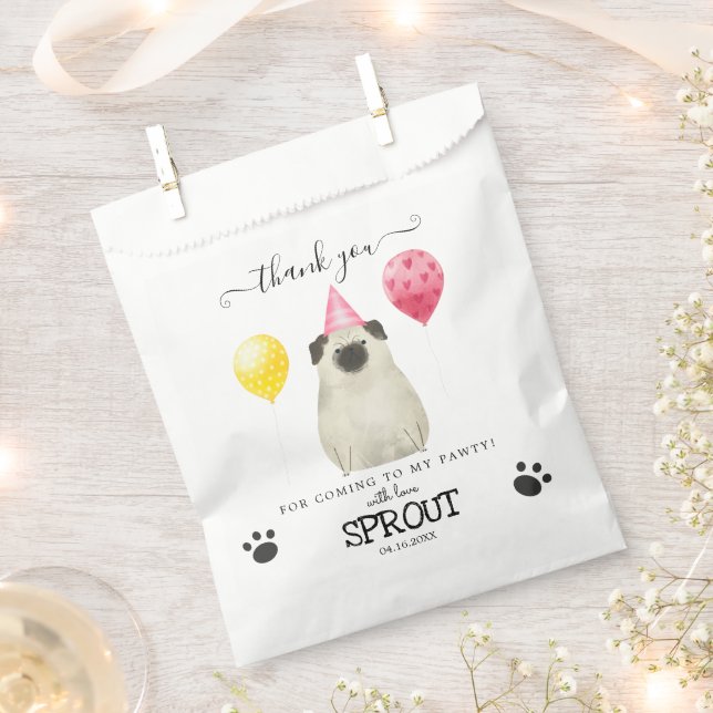 Pug Thank You Dog Treat Party Favour Bags (Clipped)