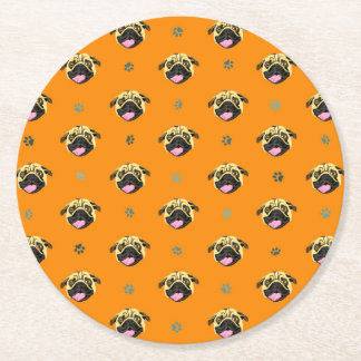 Pug Theme Party Paper Coaster Orange