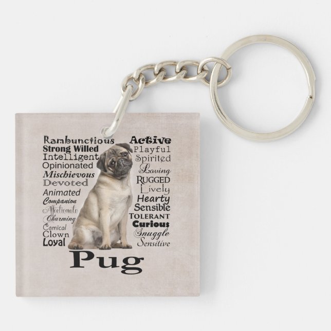 Pug Traits Keychain (Back)