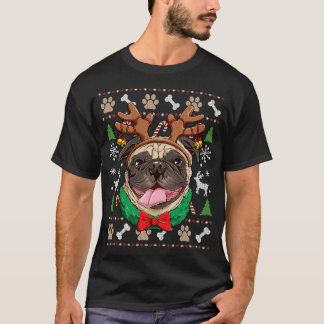 Pug Ugly Christmas Reindeer Antlers Dog Xmas Girls T-Shirt