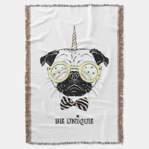 Pug Unicorn Be Unique Throw Blanket