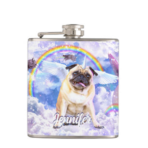 Pug unicorn - Cute pugicorn Hip Flask