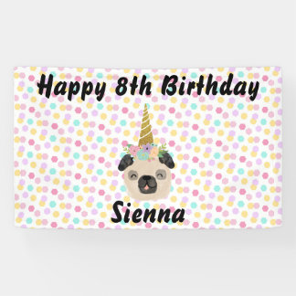 Pug Unicorn Little Girl Birthday Party Banner