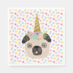 Pug Unicorn Little Girl Birthday Party Napkin
