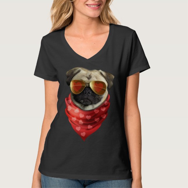Pug  Valentines Day Heart Cute Valentine  Dog T-Shirt (Front)