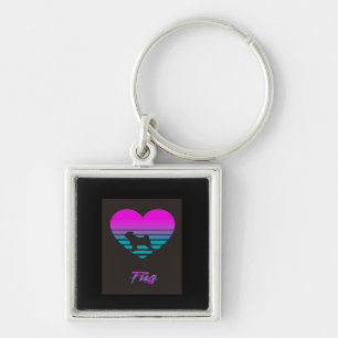 Pug Vaporwave Heart Pug Dog Lover Gift Key Ring