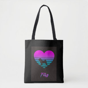 Pug Vaporwave Heart Pug Dog Lover Gift Tote Bag