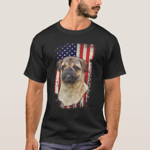 Pug Vintage American Flag Patriotic Dog 4th Of Ju T-Shirt