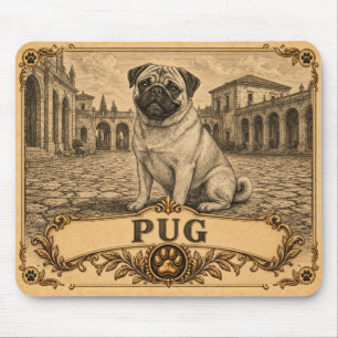 Pug, Vintage Heritage Dog Mouse Pad