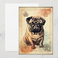 Pug Vintage Stamp Art