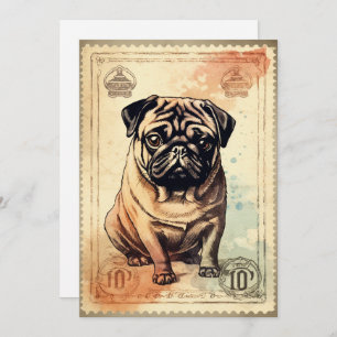 Pug Vintage Stamp Art Holiday Card