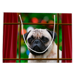 Pug watches for Santa Large Gift Bag