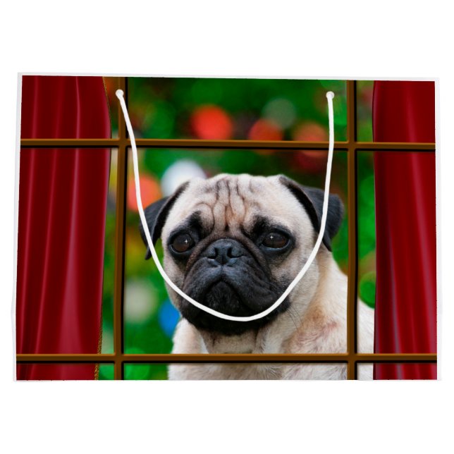 Pug watches for Santa Large Gift Bag (Back)