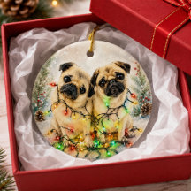 Pug Watercolor Christmas Wreath Greeting 