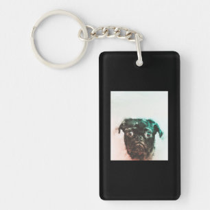 Pug Watercolor   Cute Pug Dog Art Watercolor Key Ring