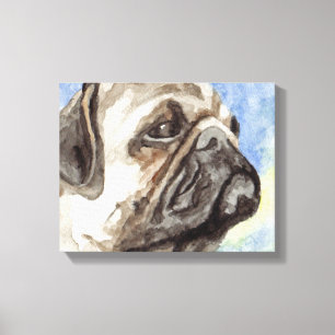 Pug Watercolor Portrait Canvas Print