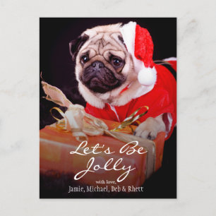 Pug wearing a Santa hat Holiday Postcard