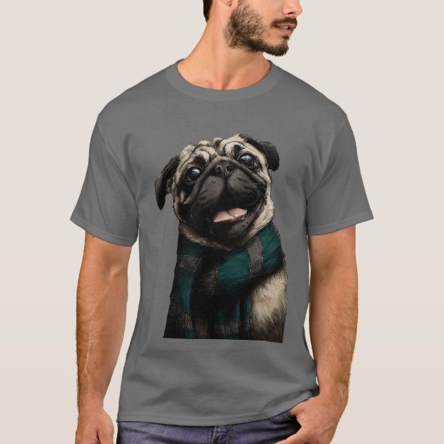Pug wearing a scarf T-Shirt (Front)