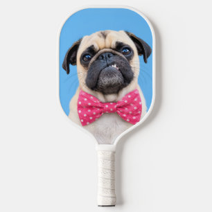 Pug Wearing Pink Bow Pickleball Paddle