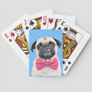 Pug Wearing Pink Bow Playing Cards