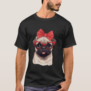 Pug Wearing Red Glasses And Headband Bandanna Long T-Shirt