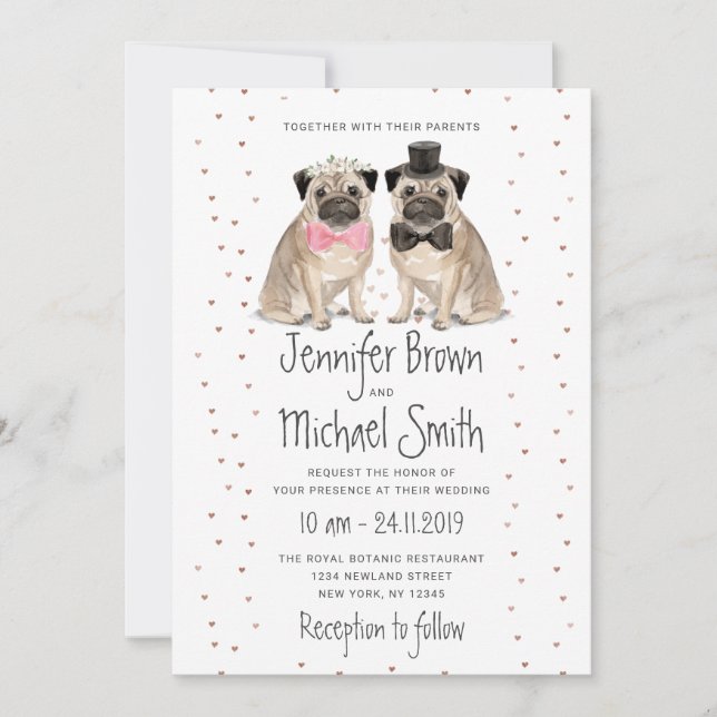 Pug wedding Dog Invitation (Front)