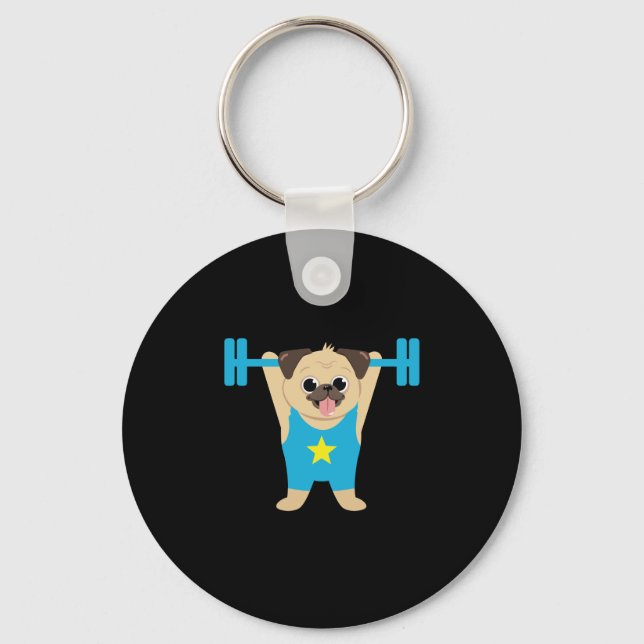 Pug Weight Lifting Funny Dog Lover Workout Fitness Key Ring (Front)