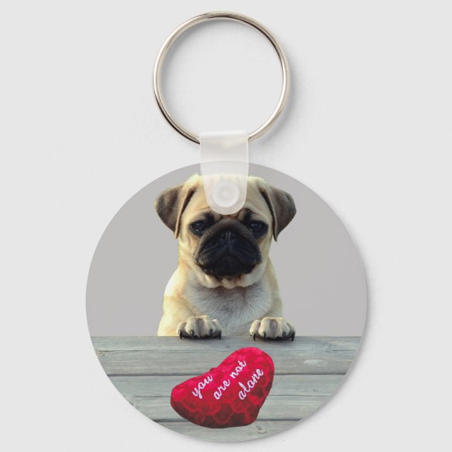 Pug Wishing Happy Valentine's day Heart keychains (Front)