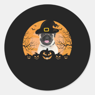 Pug Witch Hat Jack-o-Lantern Dogs Halloween T-Shir Classic Round Sticker