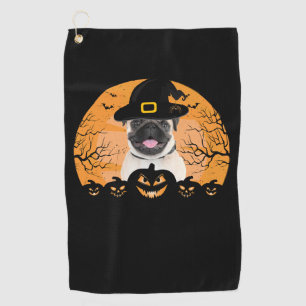 Pug Witch Hat Jack-o-Lantern Dogs Halloween T-Shir Golf Towel