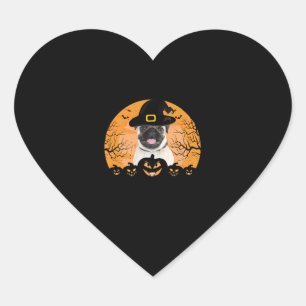 Pug Witch Hat Jack-o-Lantern Dogs Halloween T-Shir Heart Sticker