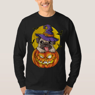 Pug Witch Pumpkin Halloween Girls Women Pugkin Dog T-Shirt