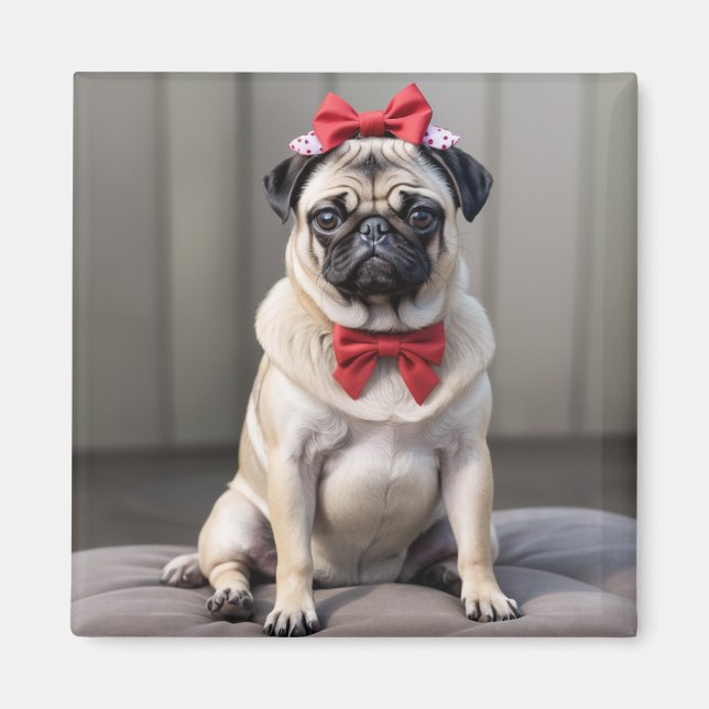 Pug with a bow magnet (Front)